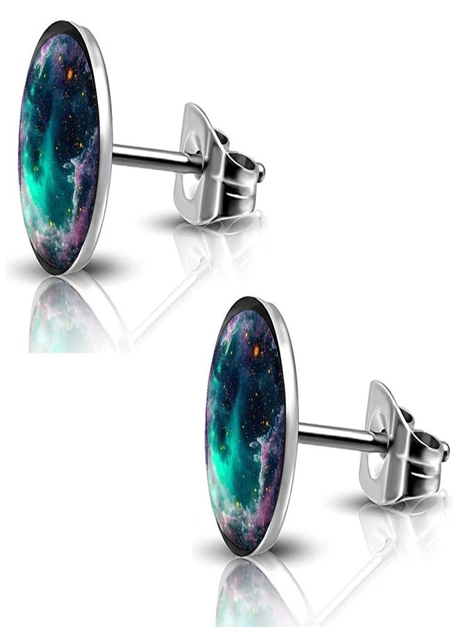 SIISPRI 316L Surgical Stainless Steel galaxy Round Circle Button Stud Post Earrings 10MM (silver) - Image 1